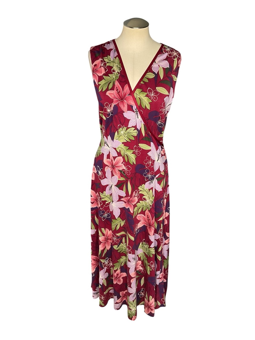 Tommy Bahama 100% Silk Floral Wrap Dress Red XL 16 NWT Tropical - Picture 2 of 7